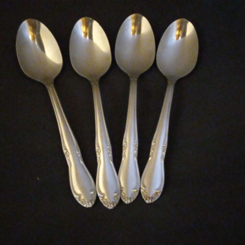 Oneida Stainless Steel Plantation Custom Teaspoon-Lot of 4-Flowers-Discontinued